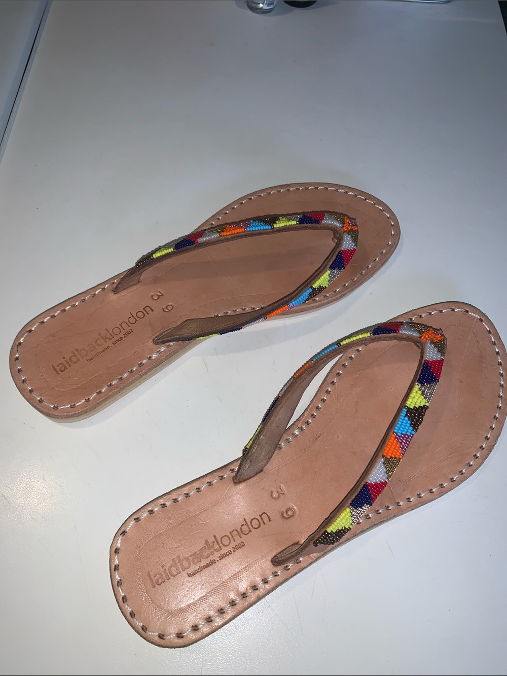 Laidback London Beaded Multicolor Leather Flip Flops - Women - Picture 5 of 9
